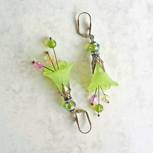 Pistachio earrings with Lily Flower, boho earrings,Lucite flower earrings,gift for women,christmas gift image 7