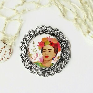 Frida cabochon brooch, silver Frida Kahlo brooch, gift for women, christmas gift, brooch with image of Frida image 8