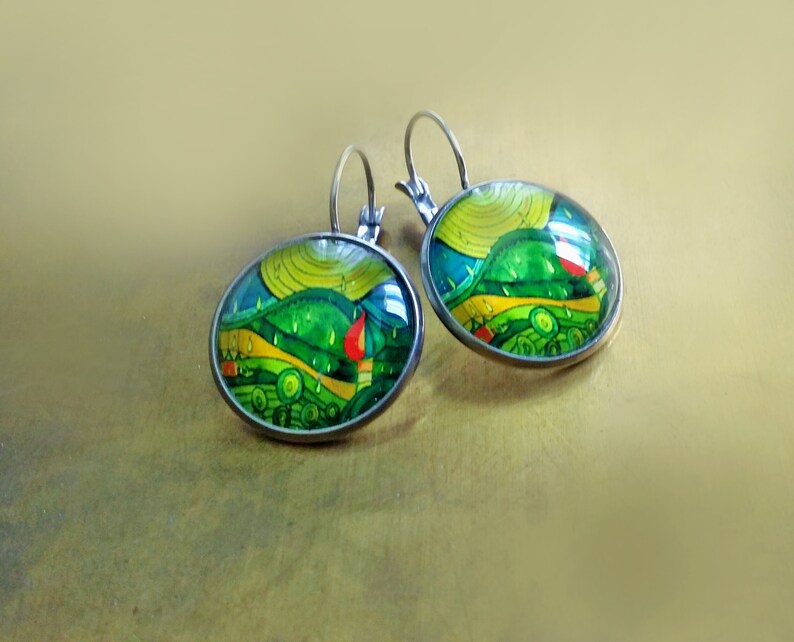 Earrings with image of Hunderwasser artistic earrings