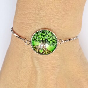 Pulsera ajustable de acero inoxidable con Arbol de la vida,pulsera con cabochon de arbol de vida ,regalo para mujer,regalo de Navidad mujer imagen 2