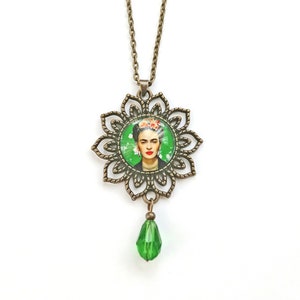 Large Frida earrings, green vintage style Frida earrings, Frida Kahlo jewelry, folk jewelry with Frida, gift for Frida lovers,gift for women image 7