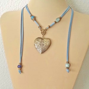 Collier multiposition avec médaille-coeur, collier porte-photo médaillon, collier boho, pendentif coeur, médaillon coeur image 4