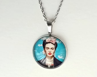 Necklace Frida,Frida Stainless Steel Necklace, Frida Green Pendant, Frida Turquoise Pendant, Gift for Women, Christmas Gift, Frida Jewelry