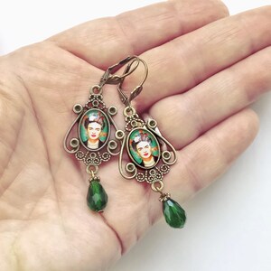 Pendientes estilo vintage Frida,aretes estilo antiguo Frida Kahlo,pendientes largos Frida Kahlo,regalo para mujer,bisutería Frida Kahlo imagen 7