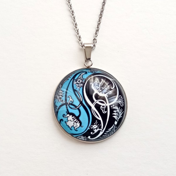 Pendentif bleu Yin-yang, collier pendentif bleu, bijoux yin et yang, cadeau pour femme, cadeau noel, collier yin et yang