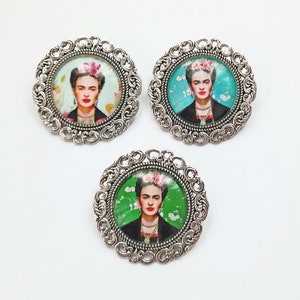 Frida cabochon brooch, silver Frida Kahlo brooch, gift for women, christmas gift, brooch with image of Frida image 1