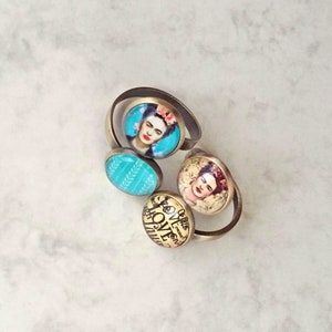 FRIDA double ring, original Frida ring, ring with 2 Frida cameos, Frida jewelry, turquoise Frida Kahlo ring image 9