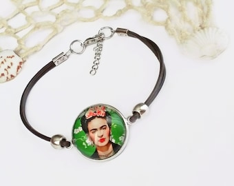 Bransoletka z prawdziwej skóry Frida Kahlo,bransoletka regulowana damska ,bransoletka Frida, prezent dla kobiet ,prezent dla dziewczyny