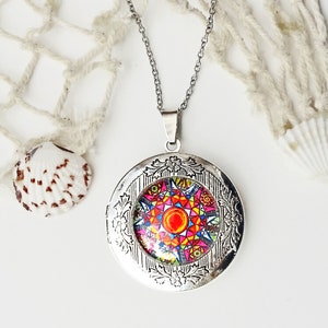 Medalik-relikwiarz Vitrage,kolorowy medalion mandala, prezent dla kobiet, prezent na Boże Narodzenie, zawieszka na zdjęcie z mandalą zdjęcie 3