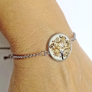 Pulsera ajustable de acero inoxidable con Arbol de la vida,pulsera con cabochon de arbol de vida ,regalo para mujer,regalo de Navidad mujer imagen 4