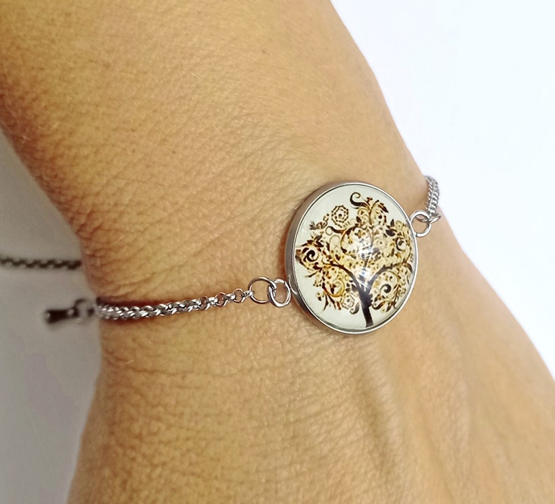 Pulsera ajustable de acero inoxidable con Arbol de la vida,pulsera con cabochon de arbol de vida ,regalo para mujer,regalo de Navidad mujer imagen 4