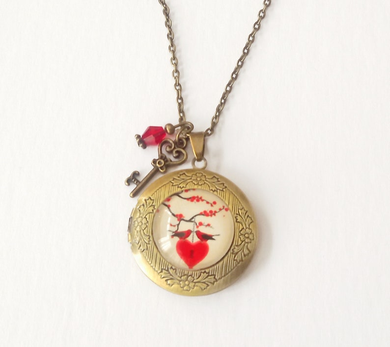 Reliquary-vintage stijl fotohouder, foto medaillon met levensboom, medaillon met hart, cadeau voor vrouwen, valentijnscadeau afbeelding 2
