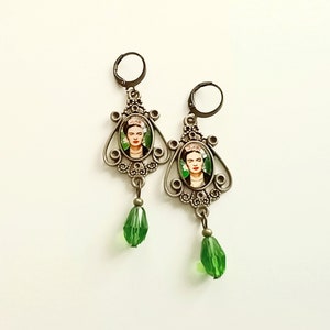 Vintage style earrings FRIDA, Frida Kahlo antique style earrings, Frida Kahlo long earrings, gift for women, Frida Kahlo jewelry image 2