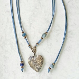 Collier multiposition avec médaille-coeur, collier porte-photo médaillon, collier boho, pendentif coeur, médaillon coeur image 6