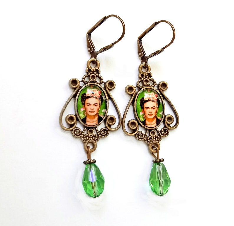 Pendientes estilo vintage Frida,aretes estilo antiguo Frida Kahlo,pendientes largos Frida Kahlo,regalo para mujer,bisutería Frida Kahlo imagen 8