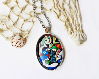 Grand pendentif "PICASSO", pendentif artistique, collier avec l'oeuvre de Picasso, pendentif avec l'image du travail de Picasso