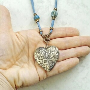 Collier multiposition avec médaille-coeur, collier porte-photo médaillon, collier boho, pendentif coeur, médaillon coeur image 5