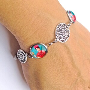 Bracelet en acier inoxydable avec Frida et mandalas, bracelet réglable Frida, cadeau pour femme, cadeau de Noël , bijoux Frida Kahlo image 6