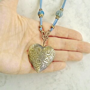 Collier multiposition avec médaille-coeur, collier porte-photo médaillon, collier boho, pendentif coeur, médaillon coeur image 8