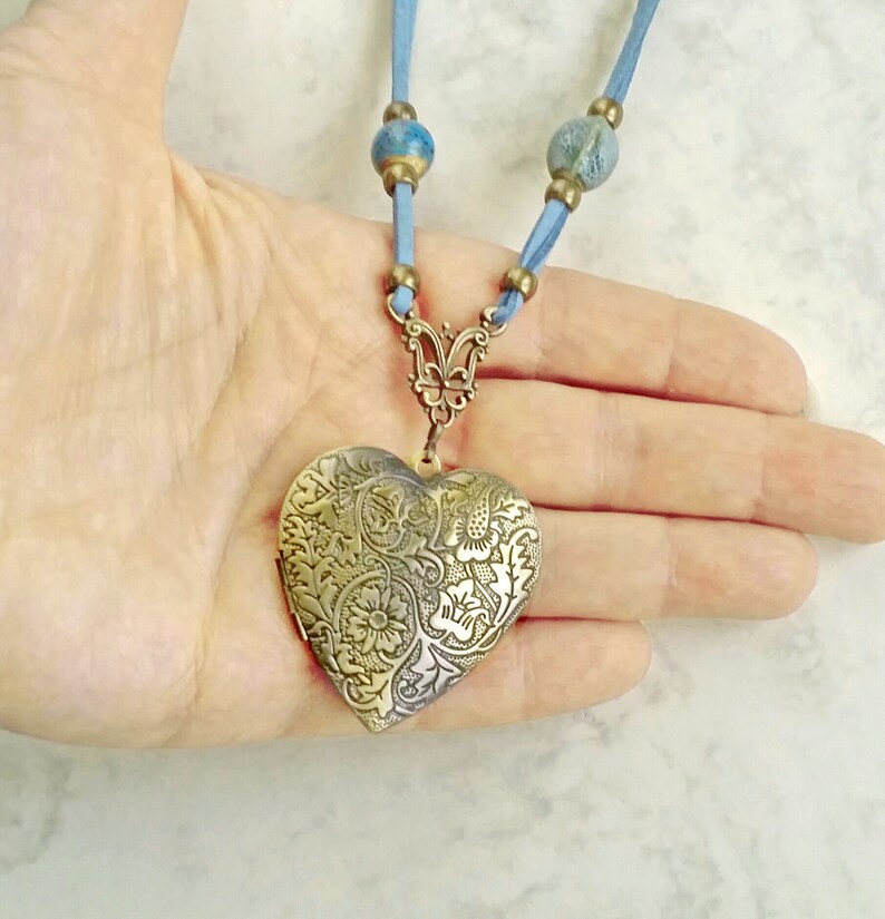 Collier multiposition avec médaille-coeur, collier porte-photo médaillon, collier boho, pendentif coeur, médaillon coeur image 8