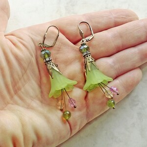 Pistachio earrings with Lily Flower, boho earrings,Lucite flower earrings,gift for women,christmas gift image 8