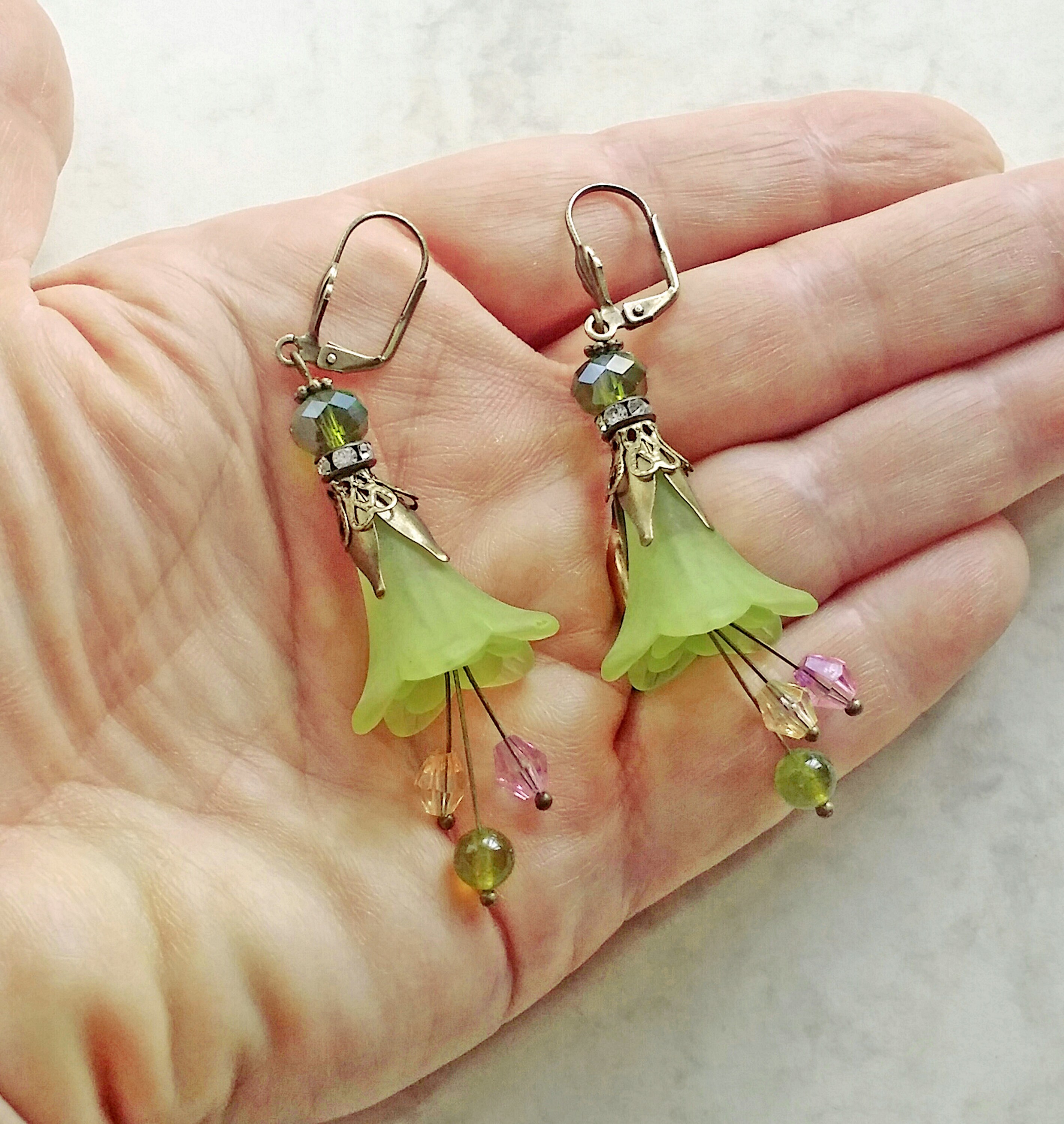 Pistachio earrings with Lily Flower boho earrings earrings Etsy