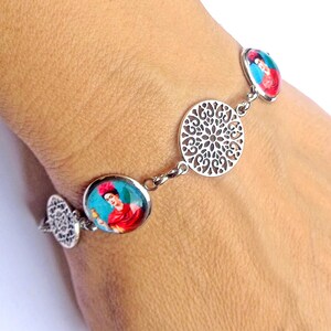 Bracelet en acier inoxydable avec Frida et mandalas, bracelet réglable Frida, cadeau pour femme, cadeau de Noël , bijoux Frida Kahlo image 4