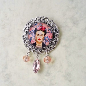 Blue Frida Kahlo brooch, Frida pink brooch, Frida jeans jacket ornament, Frida brooch, gift for women, gift for girl, Frida Kahlo jewelry image 3