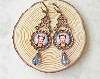 Blue earrings Frida,Victorian earrings Frida,Vintage-style earrings FRIDA,Frida Kahlo jewelry