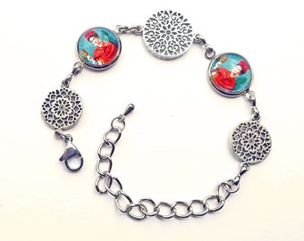 Bracelet en acier inoxydable avec Frida et mandalas, bracelet réglable Frida, cadeau pour femme, cadeau de Noël , bijoux Frida Kahlo