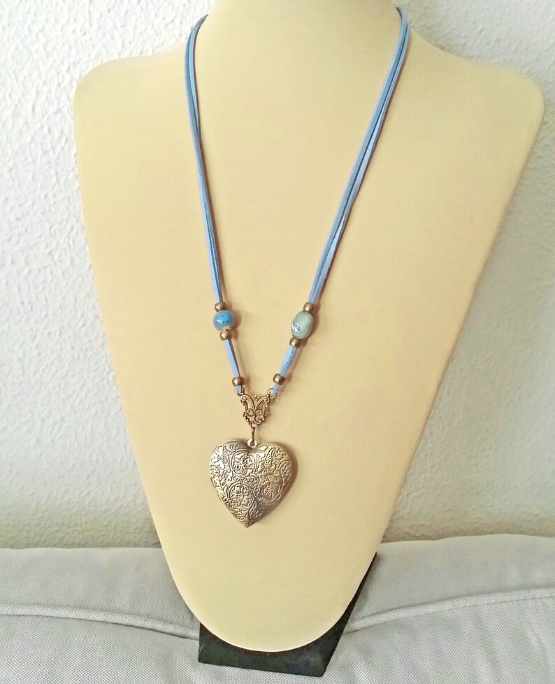 Collier multiposition avec médaille-coeur, collier porte-photo médaillon, collier boho, pendentif coeur, médaillon coeur image 2