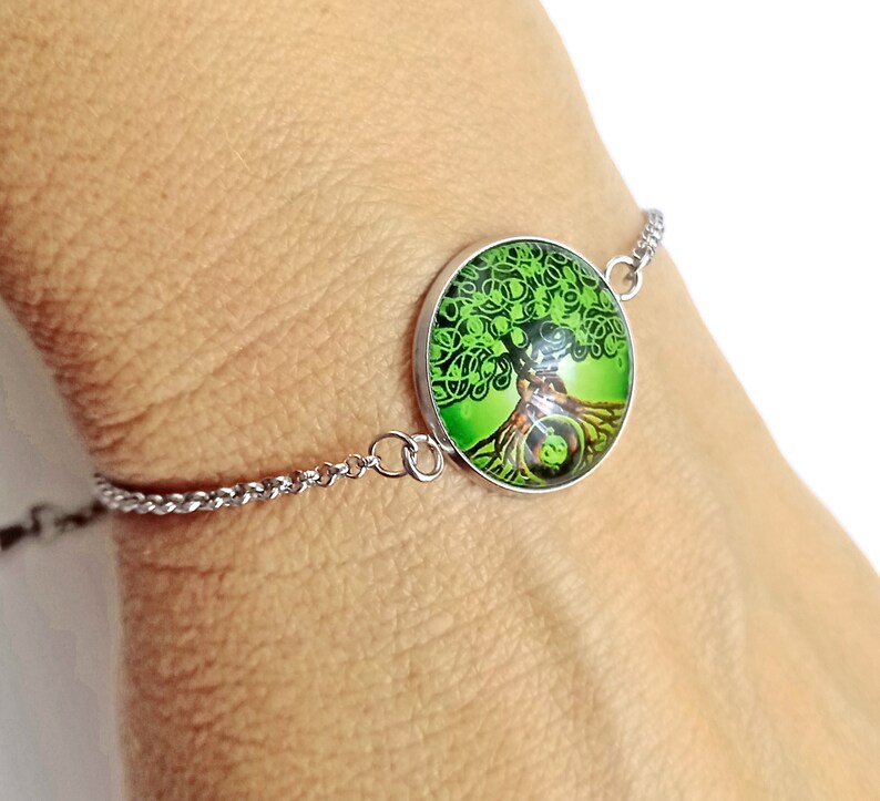 Pulsera ajustable de acero inoxidable con Arbol de la vida,pulsera con cabochon de arbol de vida ,regalo para mujer,regalo de Navidad mujer imagen 8