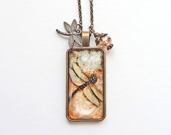 Long collier libellule, pendentif libellule bronze vintage, collier romantique pour femme, cadeau pour femme, cadeau de noël