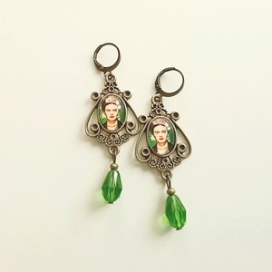 Pendientes estilo vintage Frida,aretes estilo antiguo Frida Kahlo,pendientes largos Frida Kahlo,regalo para mujer,bisutería Frida Kahlo imagen 4