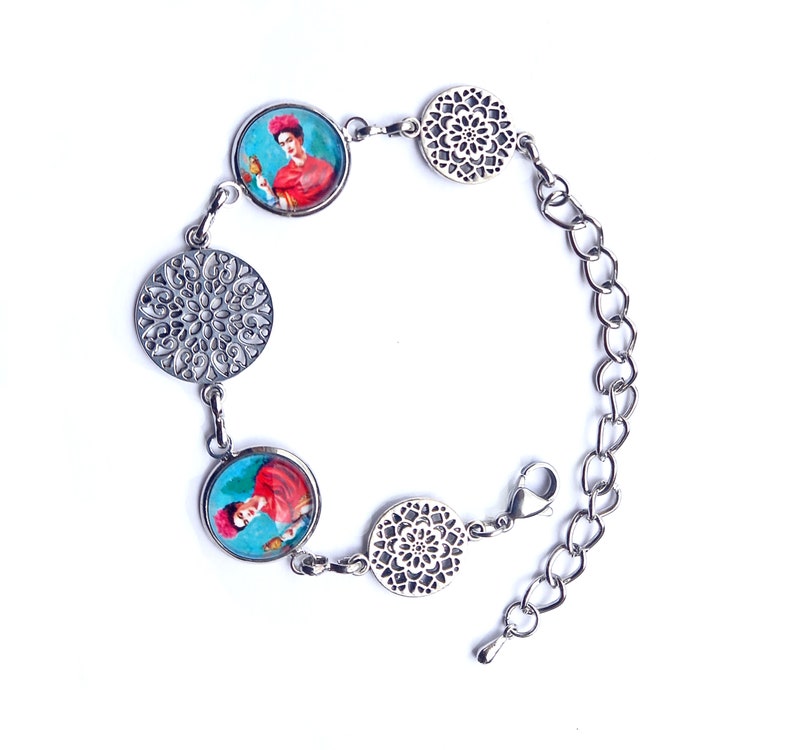 Bracelet en acier inoxydable avec Frida et mandalas, bracelet réglable Frida, cadeau pour femme, cadeau de Noël , bijoux Frida Kahlo image 5