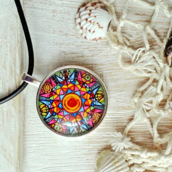 Kleurrijke hanger ketting, roestvrijstalen mandala-vitrage hanger, veelkleurige mandala ketting, cadeau voor vrouwen, kerstcadeau