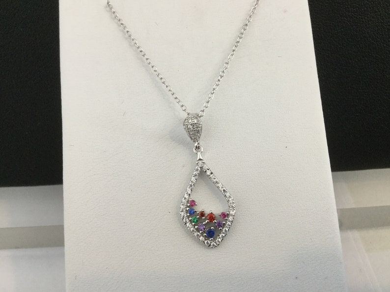Sterling Silver 925 Hand Made Necklace With Cubic zirconia colors Stone in Marquis shape.