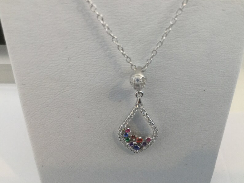Sterling Silver 925 Hand Made Necklace With Cubic zirconia colors Stone in Marquis shape.