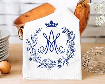 Auspice Maria Kitchen Towel - Catholic Tea Towel - Virgin Mary Monogram - Ave Maria Catholic Gift for Her