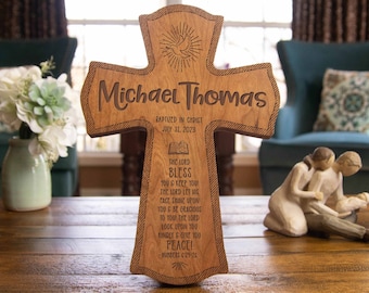 Personalized Baptism Gift - Baptism Cross for Boys or Girls - Custom Laser Engraved Wood Keepsake