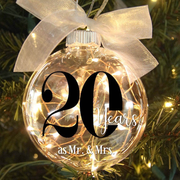 20th Year Anniversary Lighted Christmas Ornament – Personalized Anniversary Gift – Wedding Date – Gifts Couple – Elegant Anniversary Gift