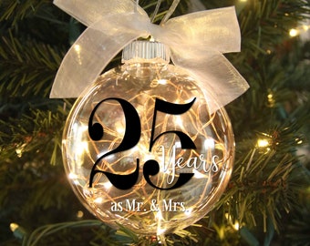 25th Wedding Anniversary Lighted Christmas Ornament – Personalized with Wedding Date – Gift for Married Couple – Elegant Anniversary Gift