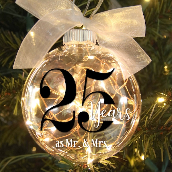 25th Wedding Anniversary Lighted Christmas Ornament – Personalized with Wedding Date – Gift for Married Couple – Elegant Anniversary Gift