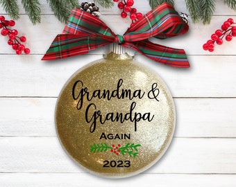 Grandma & Grandpa Again Christmas Ornament - Pregnancy Announcement for 2nd Baby - Grandparents Again Gift - Second Baby Reveal