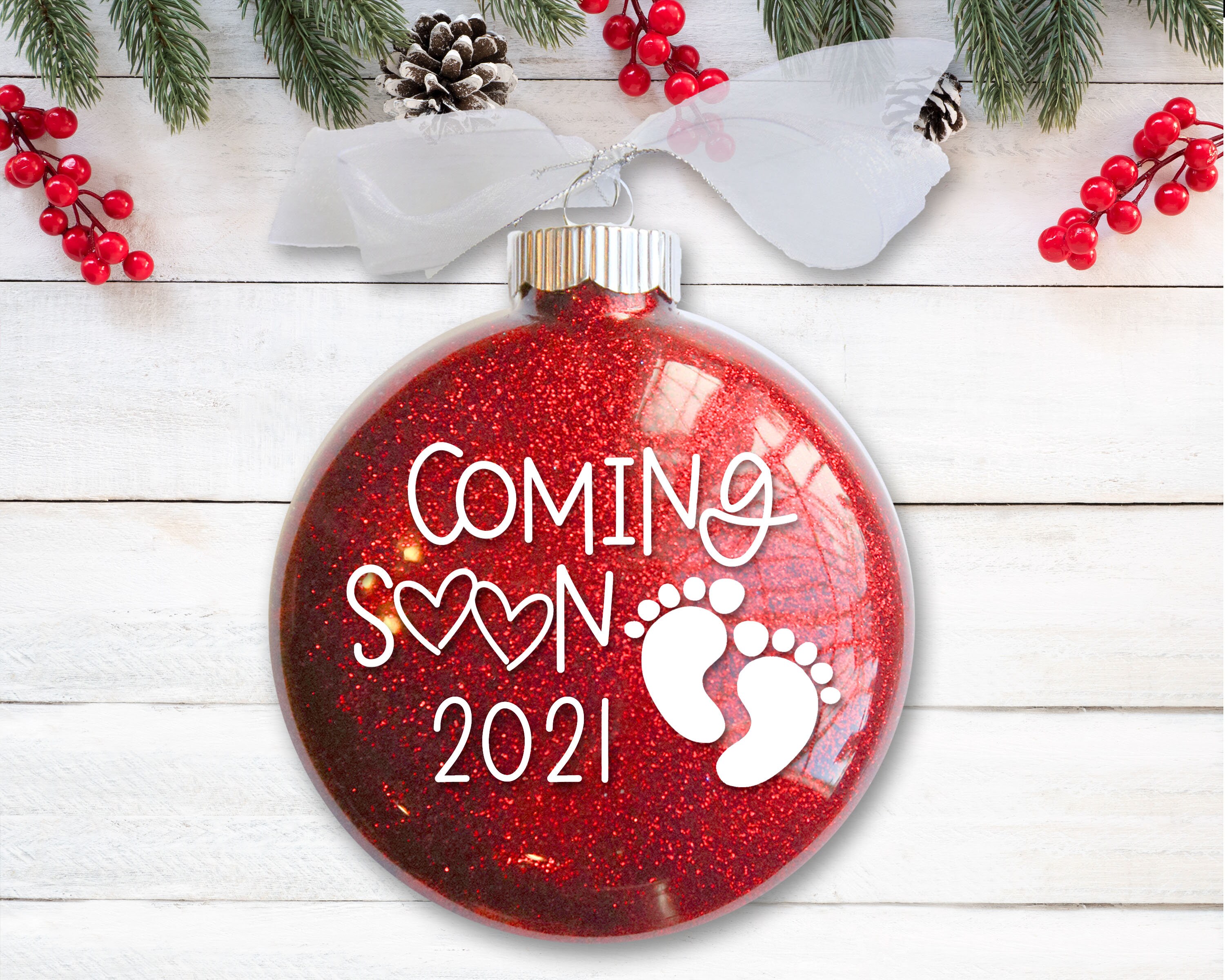 Pregnancy Announcement Baby Coming Soon Christmas Ornament Etsy