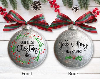 Our First Christmas Ornament Married – Personalized Wedding Gift - Wedding Date - Gifts Couple - Mr and Mrs - Newlywed Gift - Just Married