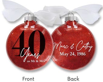 40th Anniversary Ornament: Personalized 40 Years as Mr & Mrs Ruby Red Keepsake Gift for Couple