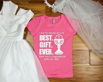 First Communion Gift for Girls - 1st Holy Communion T-Shirt - Custom Catholic Tee for Kids - Best Gift Ever