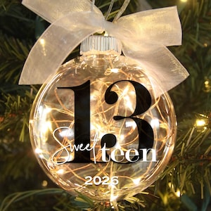 13 Sweet Teen Ornament: Personalized Light-Up Christmas Gift for Teen Girls, 13th Birthday Keepsake