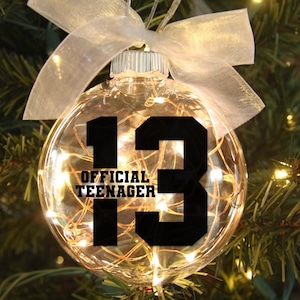13 Official Teenager Birthday Ornament: Personalized Light-Up Christmas Gift for Teen, 13th Birthday Keepsake